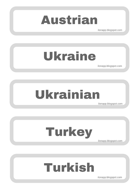 COUNTRIES & NATIONALITIES: FLASHCARDS, WORD CARDS, CODES