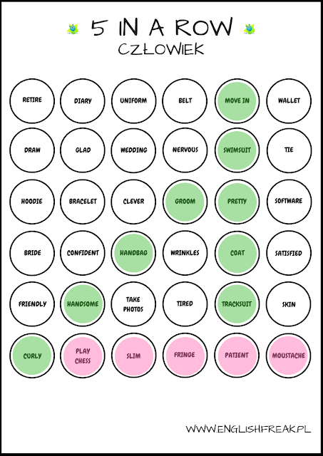 Gra 5 in a Row w nauczaniu języka angielskiego Gra 5 in a Row w nauczaniu języka angielskiego