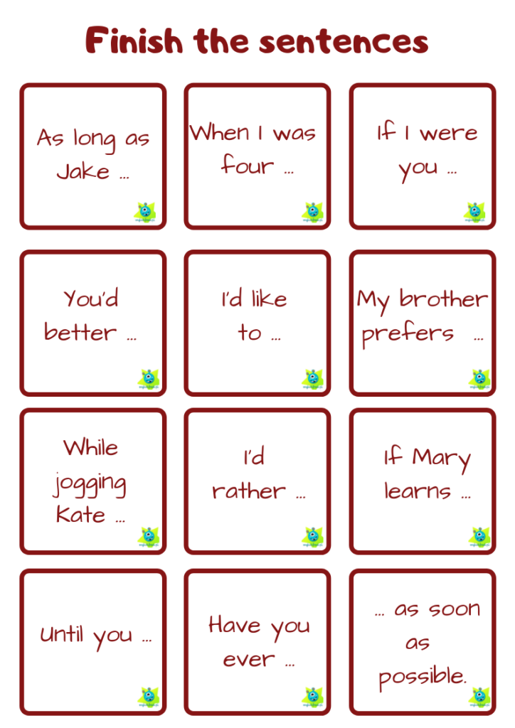 Finish the sentences revision cards
