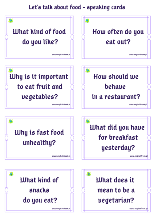 Food Speaking Cards - Let's talk about food - English Freak | materiały ...