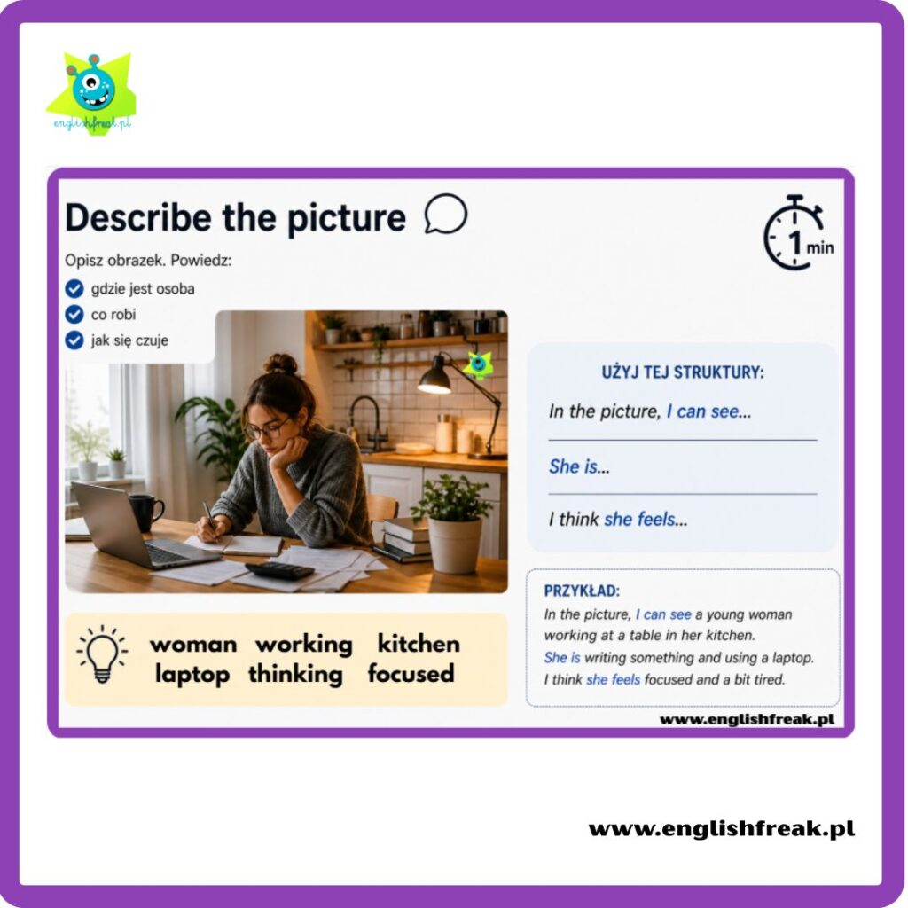 Describing pictures krok po kroku - karty konwersacyjne English Freak