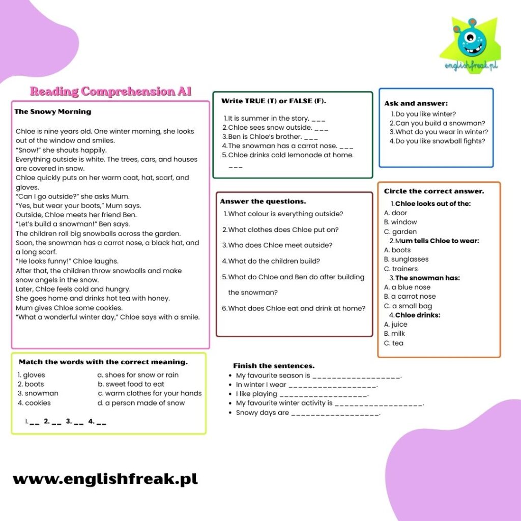 Reading comprehension A1 English Freak