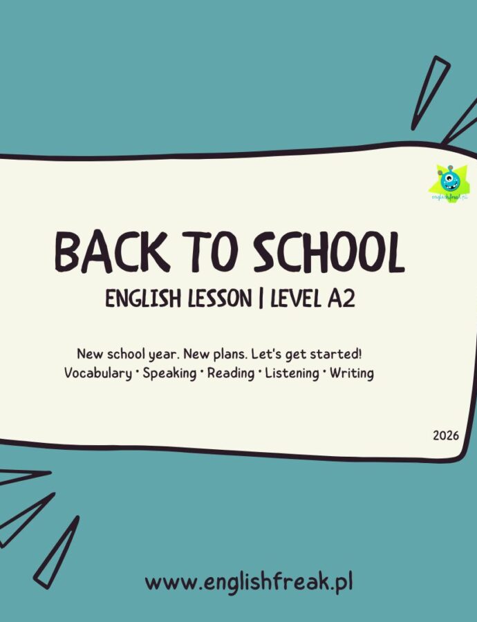 Back to School English Lesson A2 – prezentacja na lekcję angielskiego | Vocabulary, Speaking, Reading, Listening & Writing