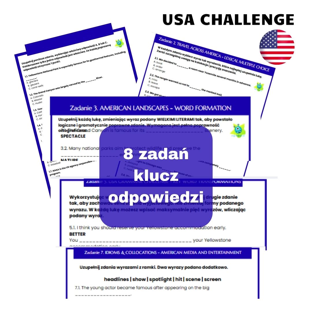 USA Challenge B1/B2 - zadania przygotowujące na Konkurs Przedmiotowy z Języka Angielskiego | Leksyka, gramatyka i USA - obrazek 2