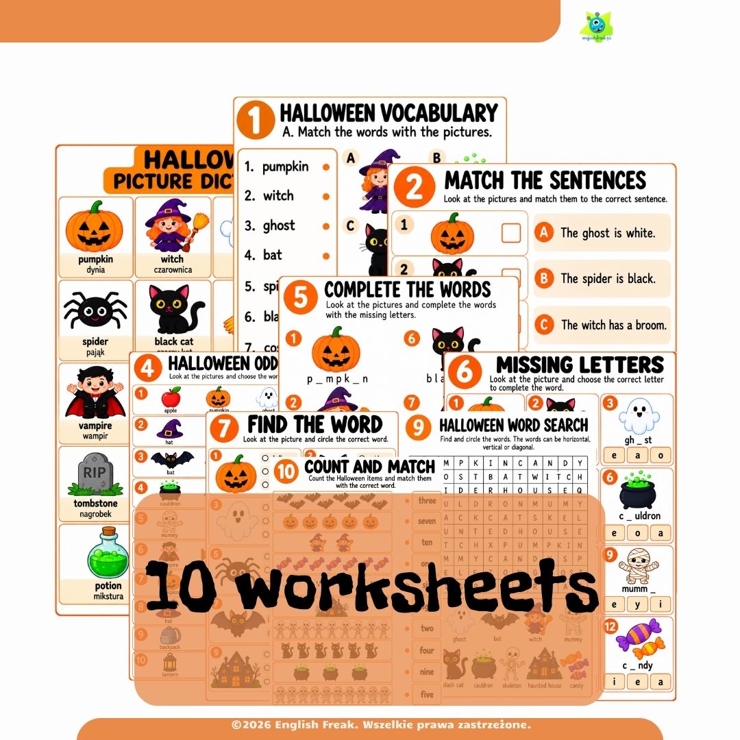Halloween Worksheets - karty pracy dla klas młodszych PDF - obrazek 2